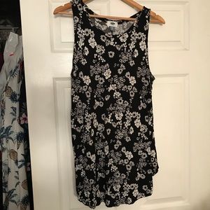 High Neck Black & White Floral Tank